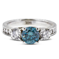 Diamond Traces 2.03ctw Blue-SI1 Ideal Round Natural Certified Diamonds 18k Gold Three Stone Side Stone Three Stone Promise Ring 
