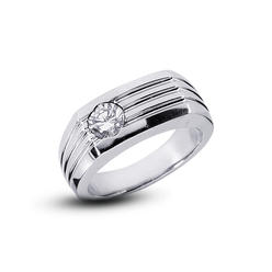 Diamond Traces 0.73ct I-VS2 Ideal Round Genuine Certified Diamond 950 Plat. Classic Single Stone Right Hand Men's Ring 