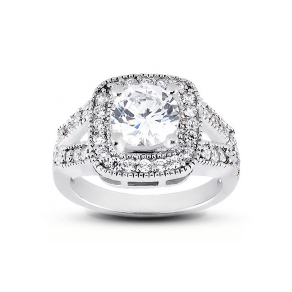 Diamond Traces 0.96ctw H-SI1 VG Round Natural Certified Diamonds 14k Gold Halo Split Shank Accent Engagement Ring 