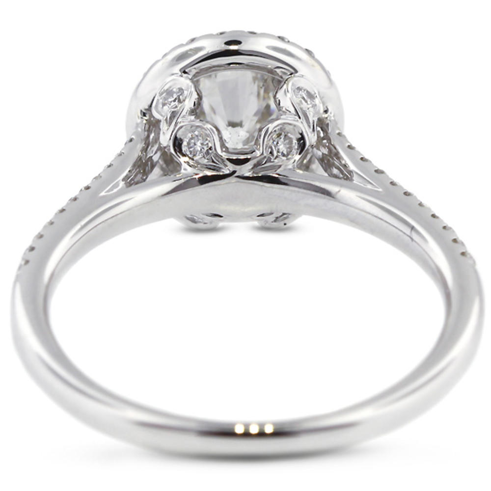 Diamond Traces 0.92ctw G-SI1 Ideal Round Natural Certified Diamonds 18k Gold Halo Side Stone Engagement Ring 