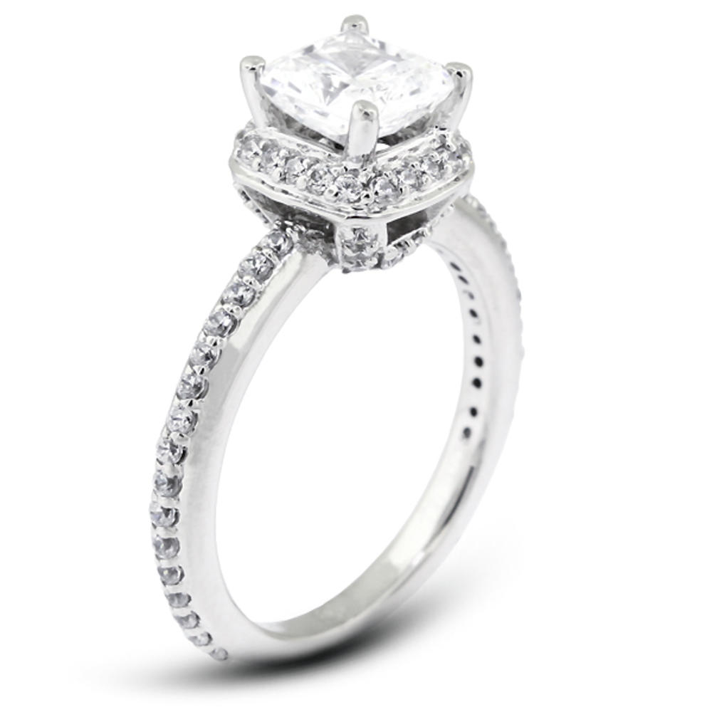 Diamond Traces 1.88ctw D-SI1 Ideal Square Cushion Natural Certified Diamonds 18k Gold Halo Accent Engagement Ring 