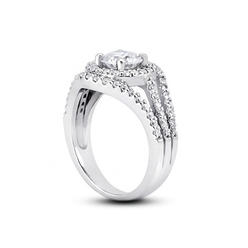 Diamond Traces 1.62ctw H-VS2 VG Round Genuine Certified Diamonds 14k Gold Vintage Split Shank Side Stone Engagement Ring 