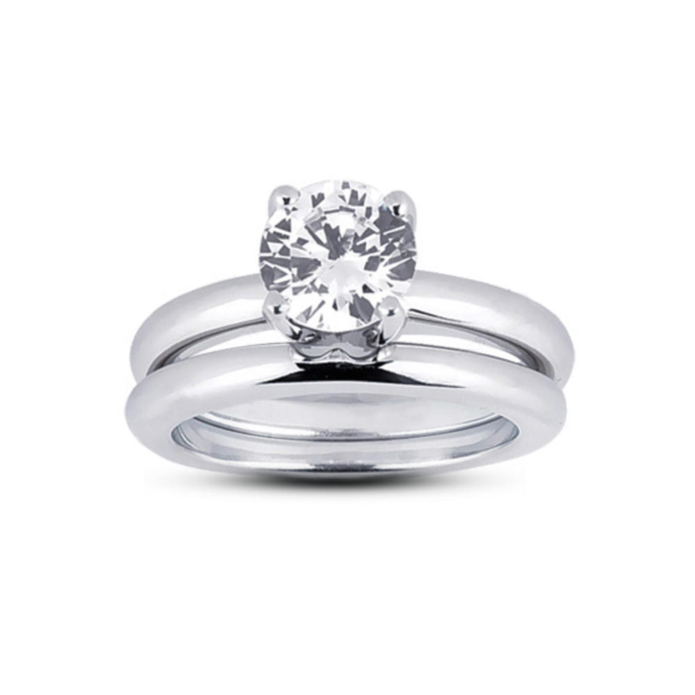 Diamond Traces 0.47ct D-VS1 Ideal Round Natural Certified Diamond 14k Gold Classic Solitaire Ring with Matching Band 