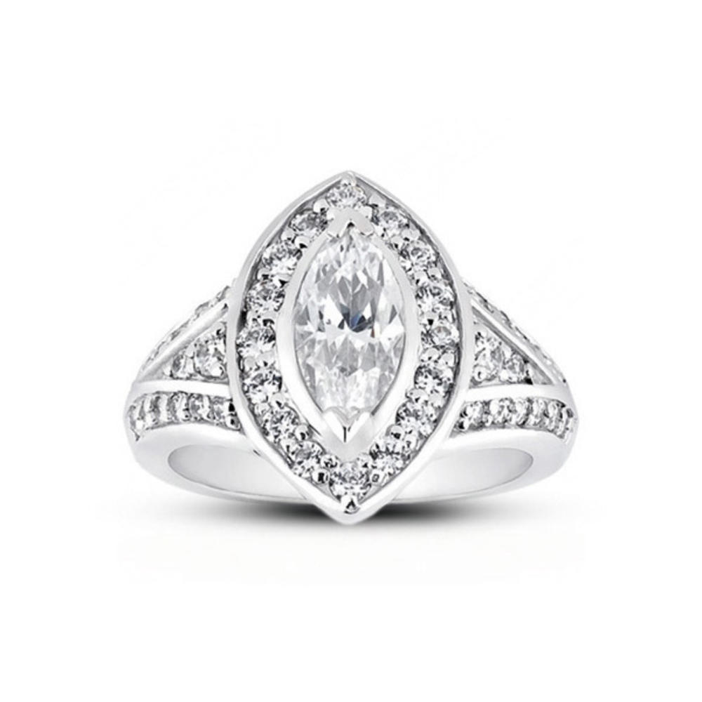 Diamond Traces 2.83ctw D-SI1 Ideal Marquise Genuine Certified Diamonds 18k Gold Halo Split Shank Side Stone Engagement Ring 