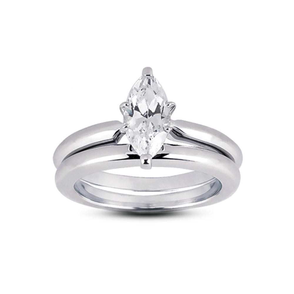 Diamond Traces 1.51ct G-VS1 Ideal Marquise Genuine Certified Diamond 950 Plat. Classic Solitaire Ring with Matching Band 