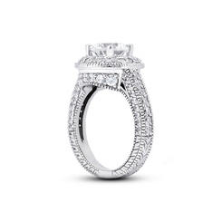 Diamond Traces 3.00ctw F-VS2 Ideal Round Natural Certified Diamonds 14k Gold Halo Milgrain Side Stone Engagement Ring 