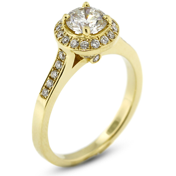 Diamond Traces 2.99ctw E-SI2 Ideal Round Genuine Certified Diamonds 18k Gold Halo Side Stone Engagement Ring 