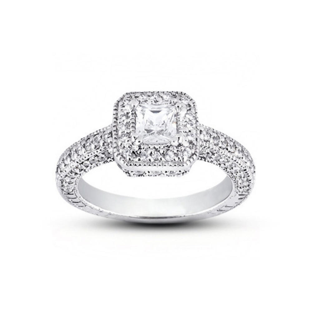 Diamond Traces 5.74ctw D-VS1 VG Square Radiant Genuine Certified Diamonds 14k Gold Vintage Engraved Accent Engagement Ring 