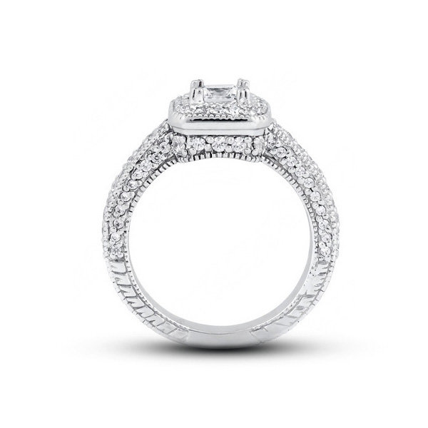 Diamond Traces 5.74ctw D-VS1 VG Square Radiant Genuine Certified Diamonds 14k Gold Vintage Engraved Accent Engagement Ring 