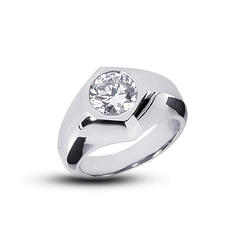 Diamond Traces 2.41ct E-SI1 Ideal Round Genuine Certified Diamond 18k Gold Classic Solitaire Right Hand Men's Ring 