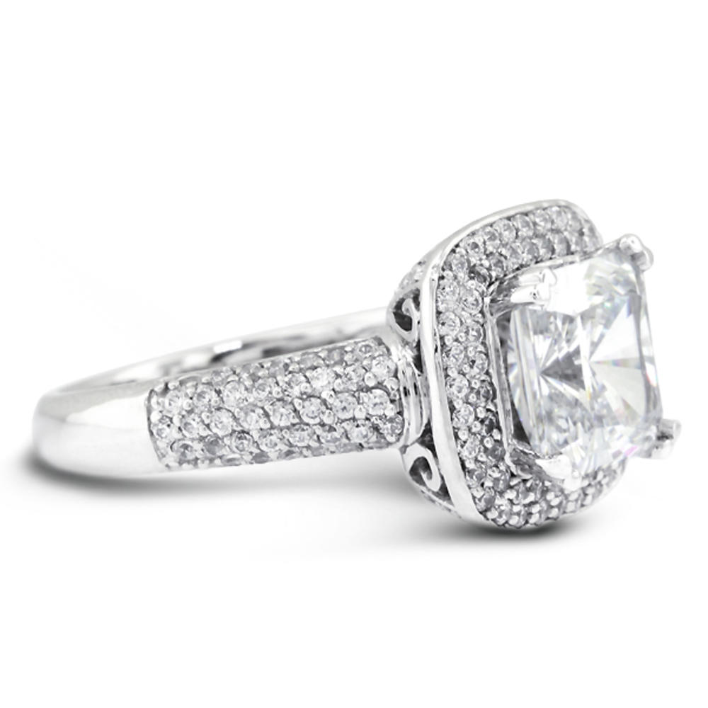 Diamond Traces 5.53ctw D-VS1 Ideal Square Radiant Genuine Certified Diamonds 950 Plat. Halo Four-Pave Rows Accent Engagement Ring 