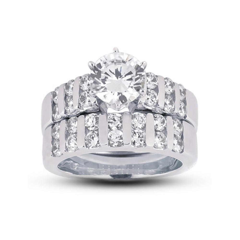 Diamond Traces 7.15ctw I-VS2 Ideal Round Genuine Certified Diamonds 18k Gold Classic Sidestone Ring Bridal Set 