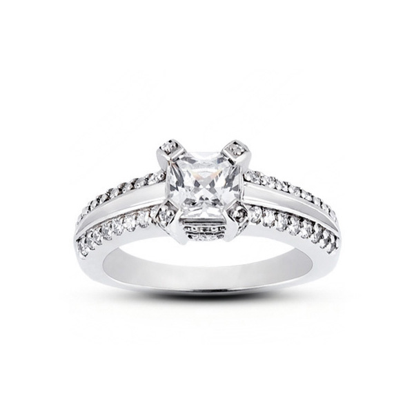 Diamond Traces 5.00ctw D-VS1 Ideal Square Radiant Natural Certified Diamonds 950 Plat. Split Shank Side Stone Engagement Ring 
