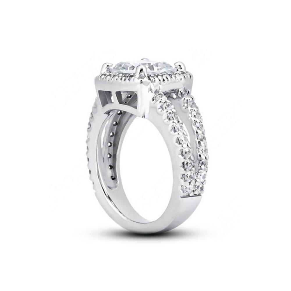 Diamond Traces 5.24ctw D-VS1 VG Square Radiant Genuine Certified Diamonds 14k Gold Halo Split Shank Side Stone Engagement Ring 