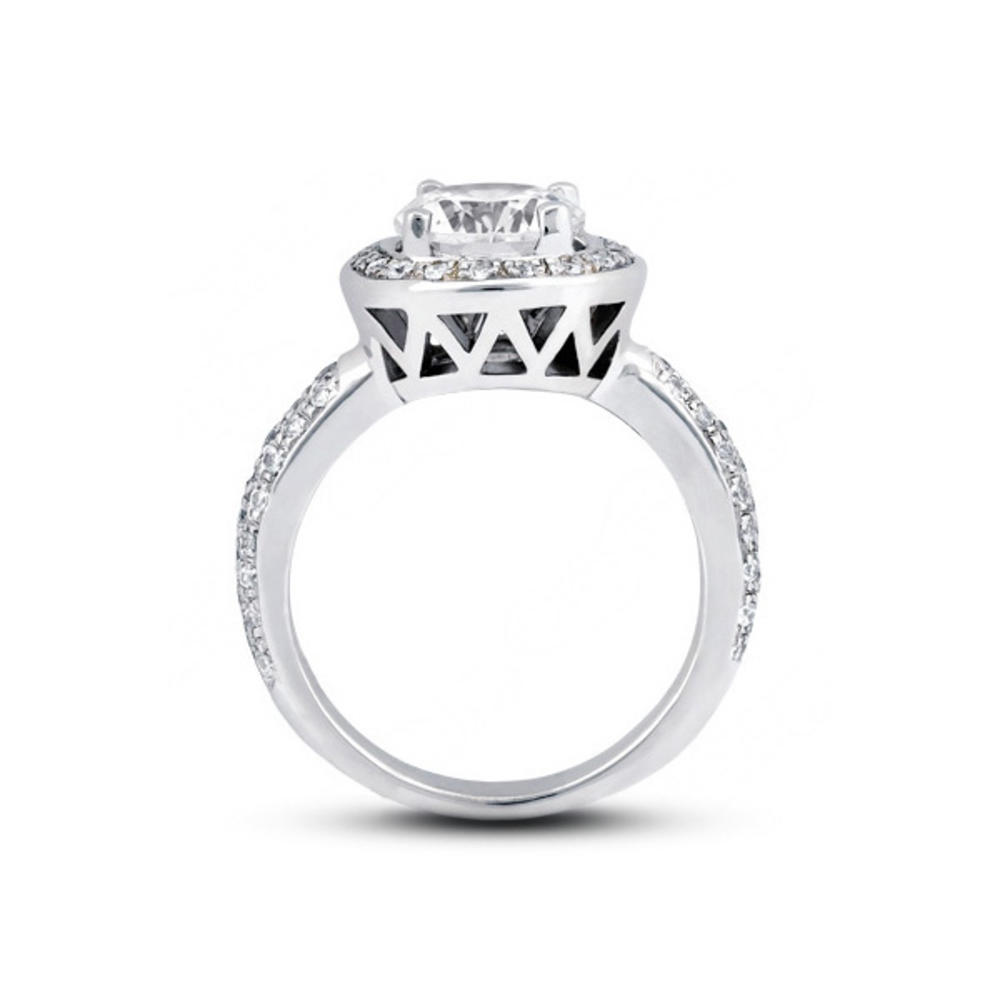 Diamond Traces 5.93ctw E-SI1 Ideal Round Genuine Certified Diamonds 950 Plat. Halo Classic Side Stone Engagement Ring 