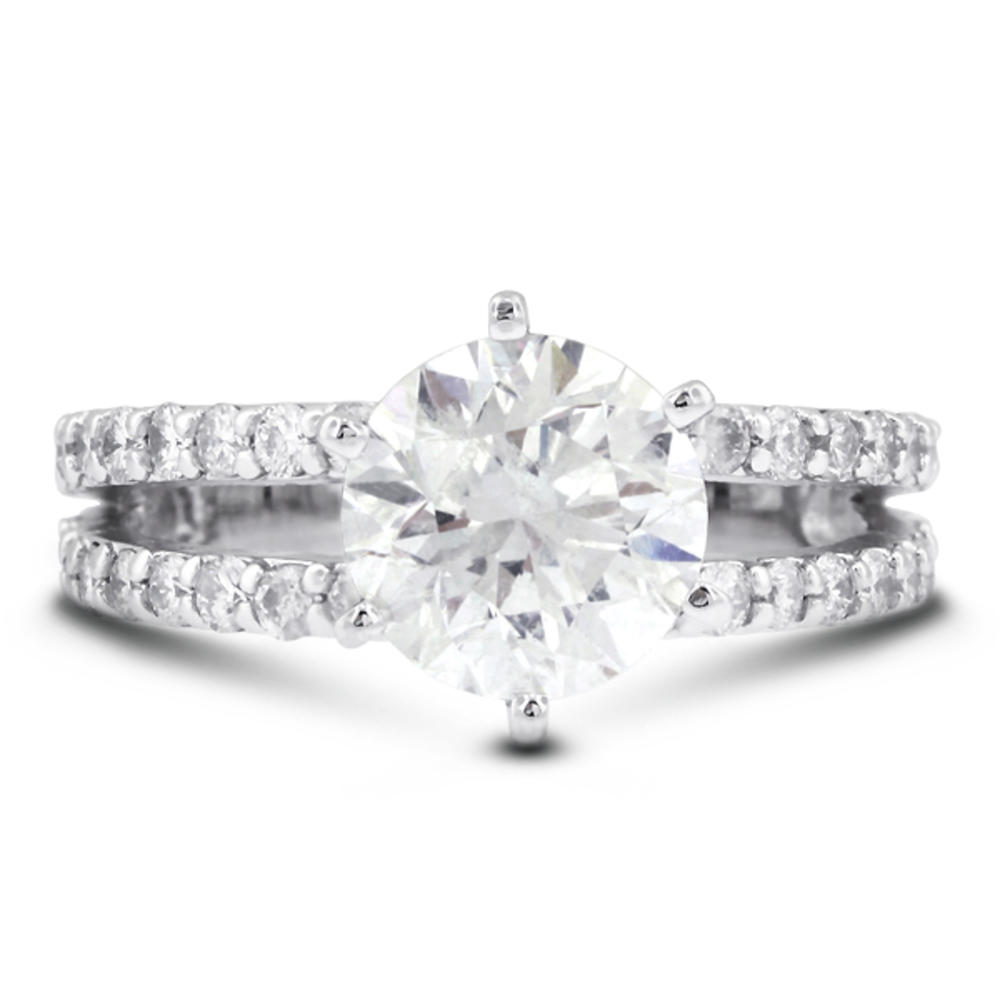 Diamond Traces 5.86ctw E-SI1 Ideal Round Genuine Certified Diamonds 950 Plat. Split Shank Side Stone Engagement Ring 