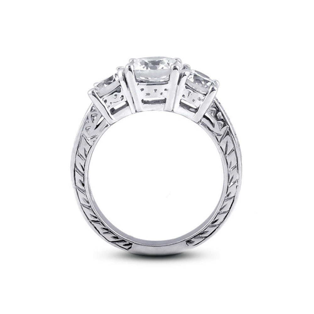 Diamond Traces 6.04ctw I-VS2 VG Round Genuine Certified Diamonds 950 Plat. Basket Engraved Three Stone Anniversary Ring 
