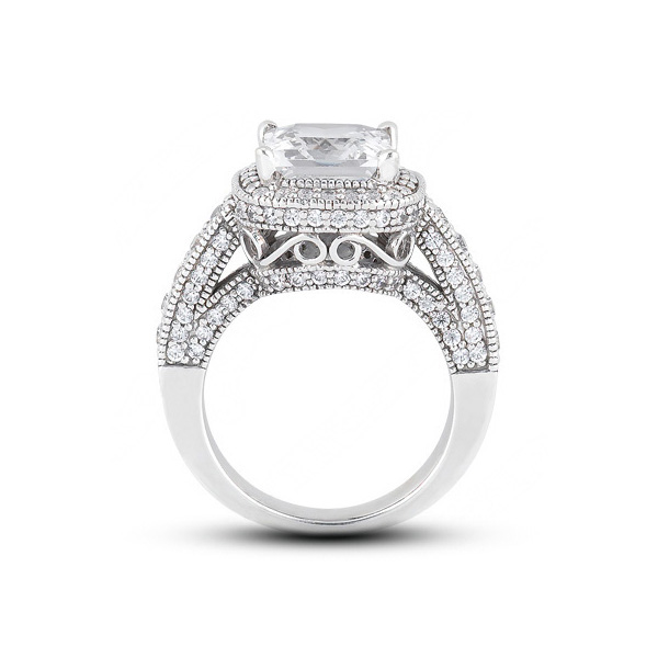 Diamond Traces 5.98ctw D-VS1 Ideal Square Radiant Natural Certified Diamonds 950 Plat. Halo Milgrain Side Stone Engagement Ring 