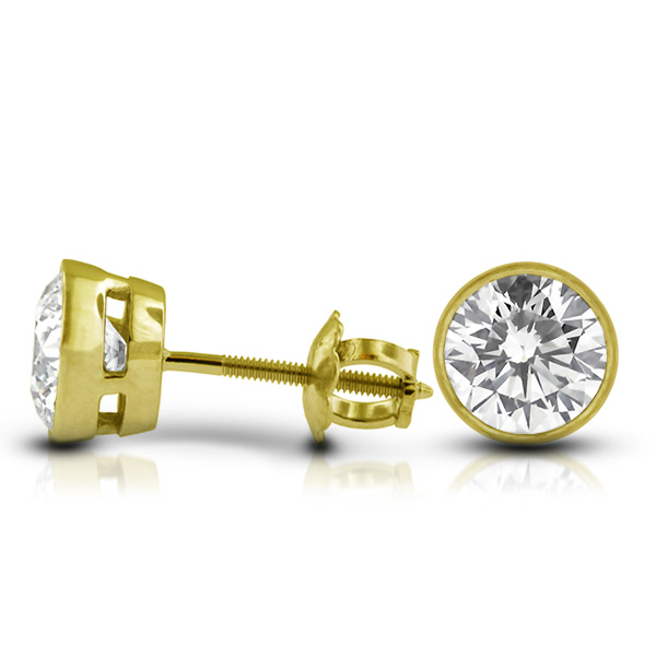 Diamond Traces 3.01ctw D-SI1 Ideal Round Natural Certified Diamonds 14k Gold Classic Studs 