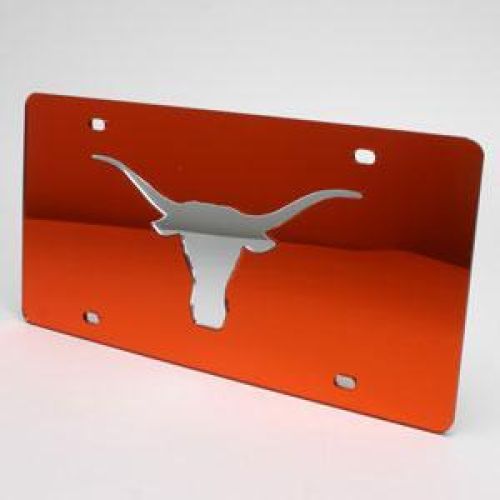 STOCKDALE Texas Longhorns Inlaid Acrylic License Plate - Orange Mirror Background