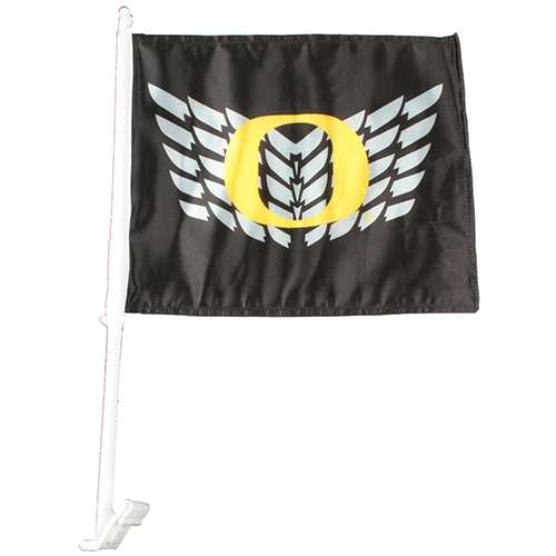 Logo Products Oregon Ducks Car Flag - Black with Silver Wings
