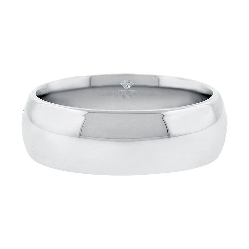 Wedding Bands Wholesale 14k White Gold 7mm Comfort Fit Dome Wedding