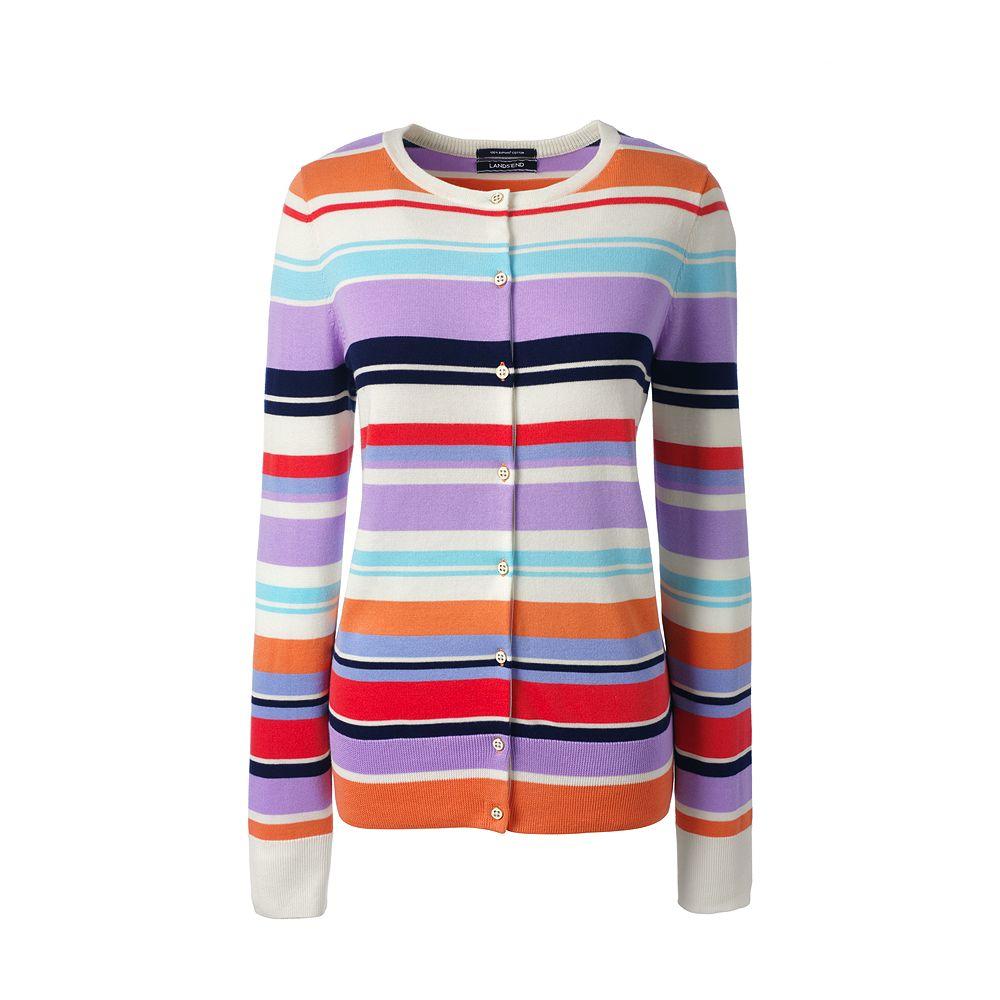 Lands' End Women's Supima Cotton Stripe Cardigan Sweater