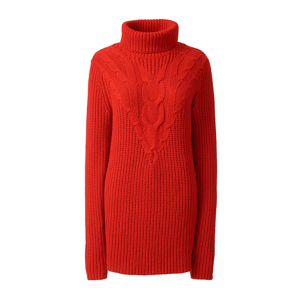 Lands' End Women's Lofty Cable Turtleneck Tunic Sweater