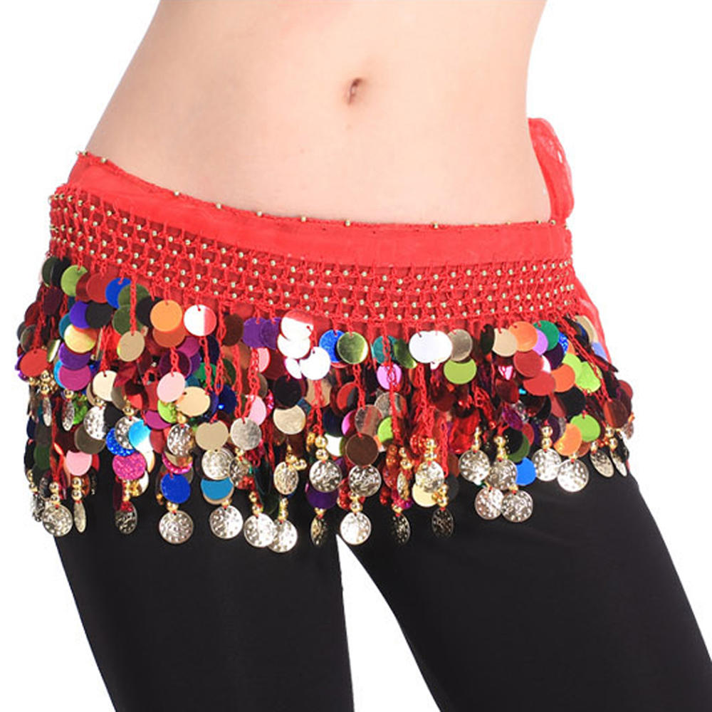 BellyLady Belly Dance Hip Scarf With Colorful Paillettes, Gold Coins Lively Style