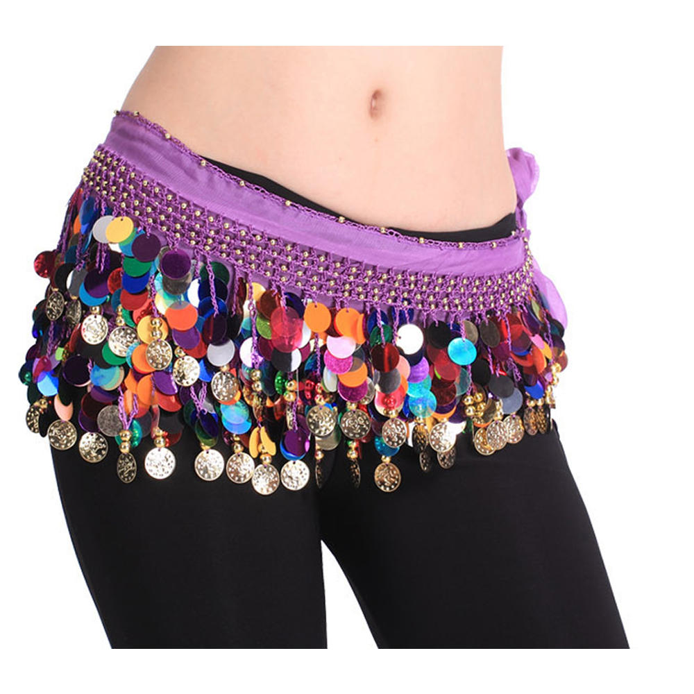 BellyLady Belly Dance Hip Scarf With Colorful Paillettes, Gold Coins Lively Style