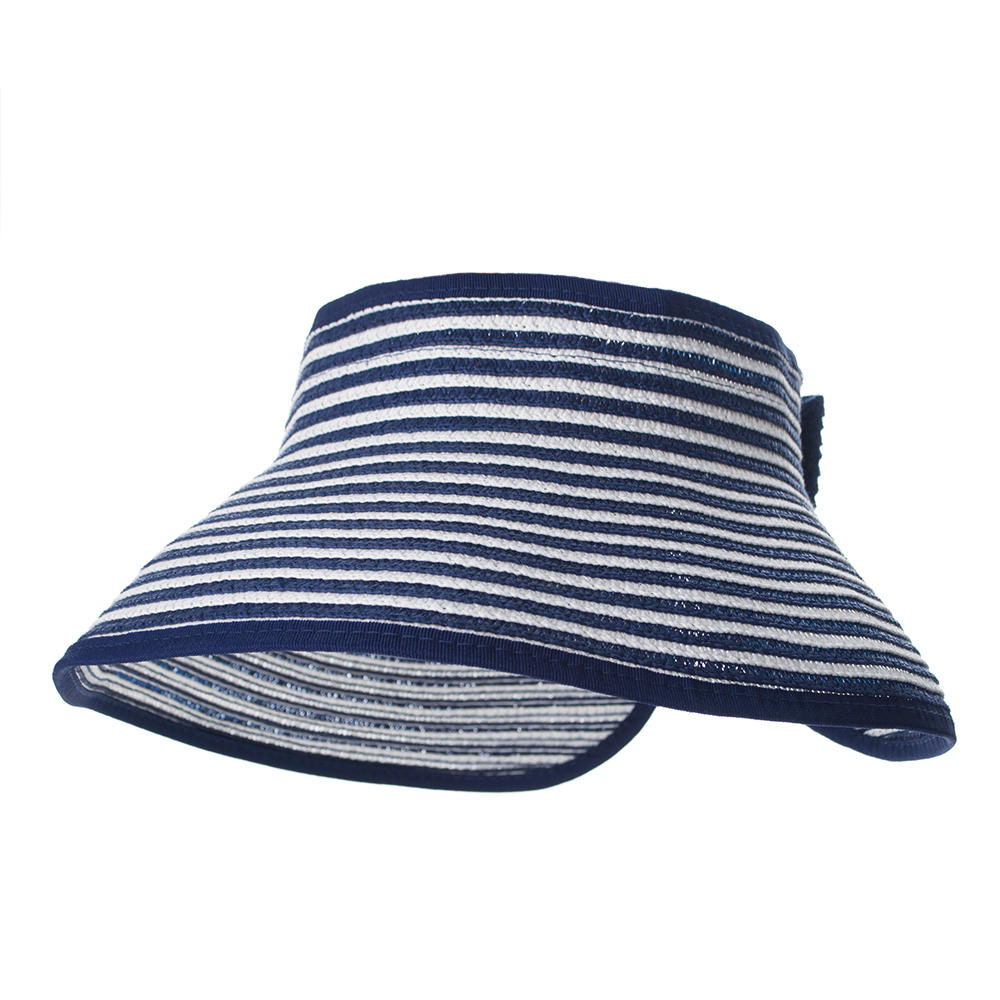 Opromo Children's Wide Brim Braided Stripe Roll-up Visor Straw Sun Hat