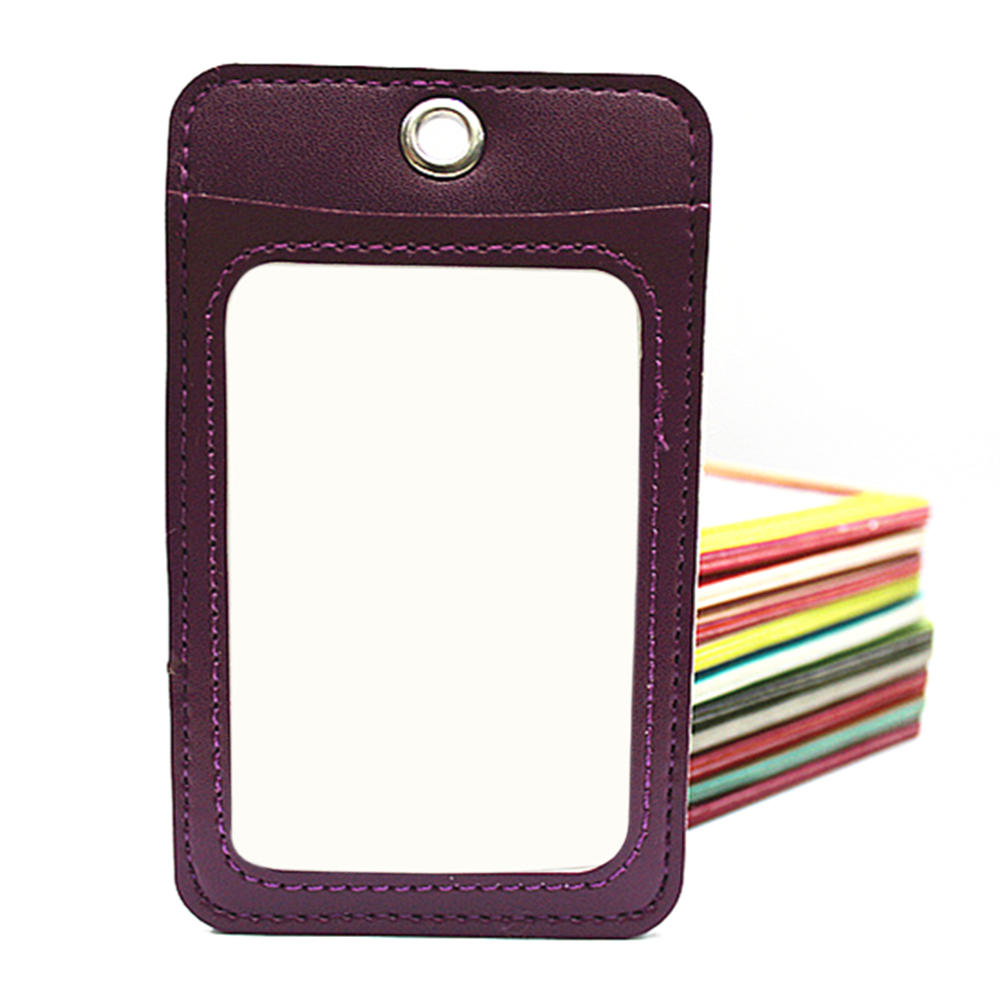 Officeship PU Leather 2-sided Card Loading ID Holder with chain hole, 2-1/8"x3-3/8"