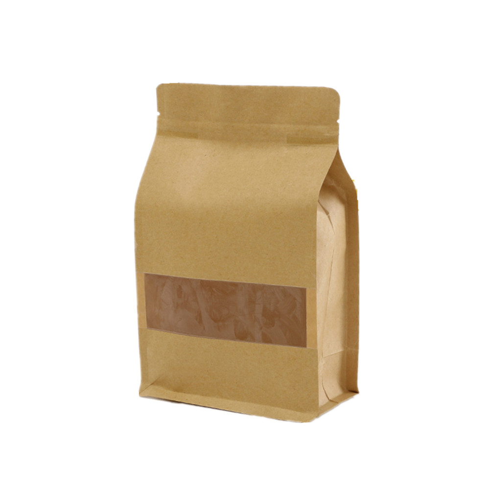 Aspire (Price/50 PCS) Aspire Natural Kraft Quad Seal Bags, Frosted Window Side Gusset Bags w/ Notch and Zip (8 oz to 2 lb)