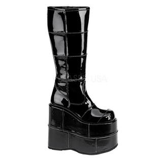Demonia Stack 301 7 P F Goth Cyber Gogo Punk Patched Blk Pat Knee Bt