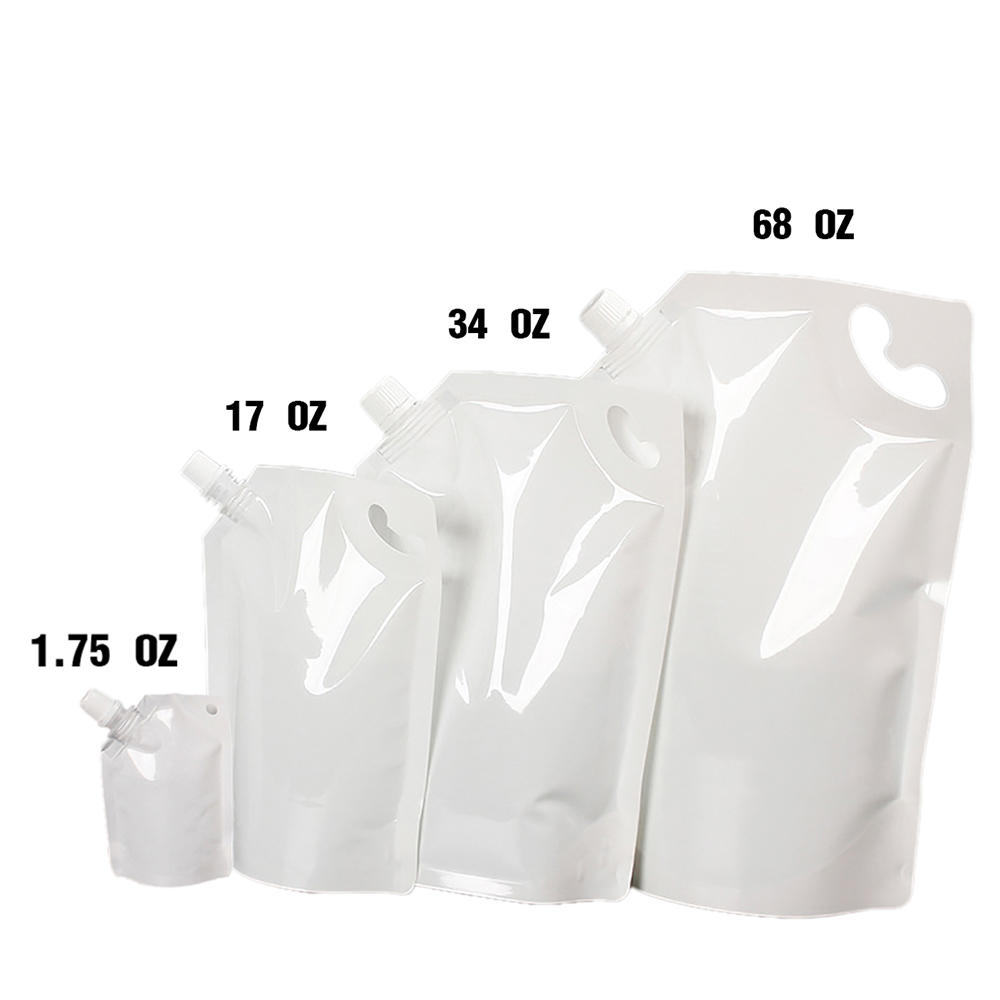 Aspire (Price/50 PCS) Aspire White Poly Side Spout Stand Up Pouch Bags w/ Handle (1.75 - 96 OZ), BPA Free