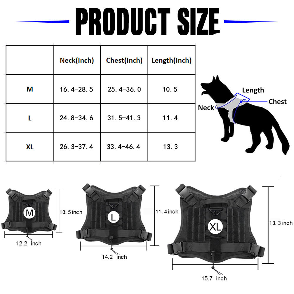 Toptie Tactical Service Dog Harness, Dog Training Vest Pet Harness with Molle Pouches and Bottle Holder