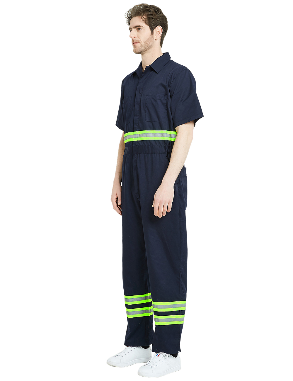 TOPTIE Short-Sleeve Coverall Safety Enhanced Visibility Striped One Piece Jumpsuit