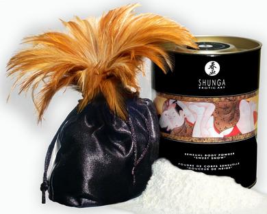 Shunga Gift Set Of &quot;Sweet Snow&quot; Body Powder - Honey And one package of Trojan Fire and Ice 3 condoms total in package