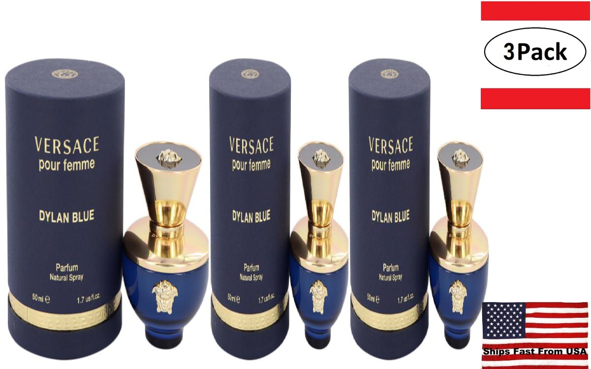 3 Pack Versace Pour Femme Dylan Blue by Versace Eau de Parfum Spray 1.7 oz for Women
