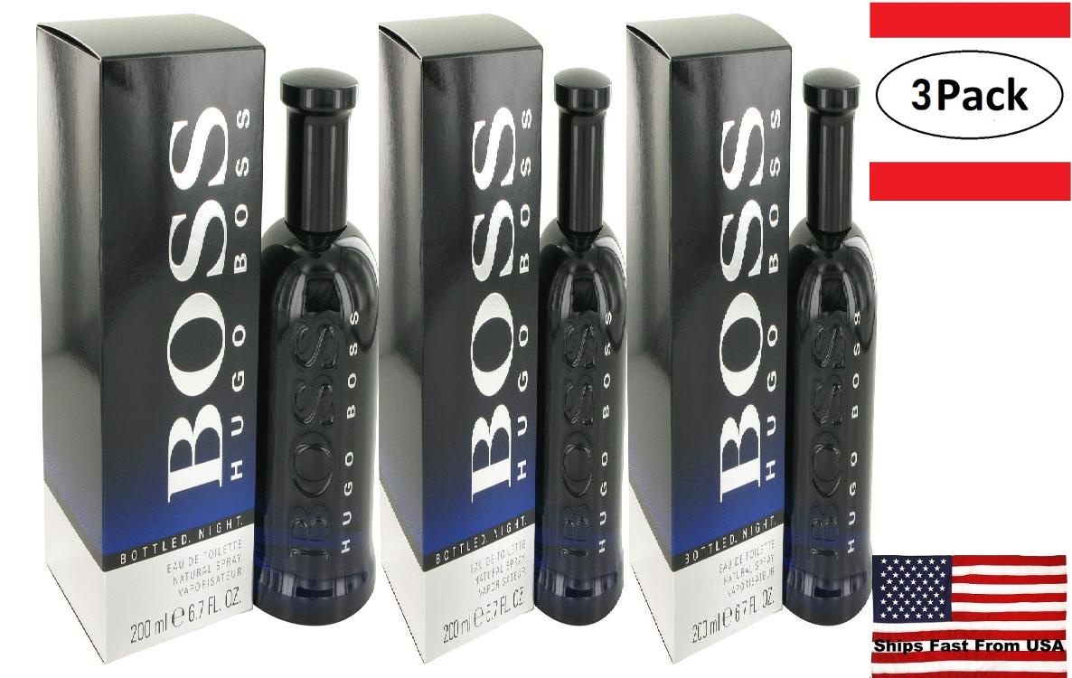 Hugo Boss 3 Pack Boss Bottled Night by Hugo Boss Eau De Toilette Spray 6.7 oz for Men