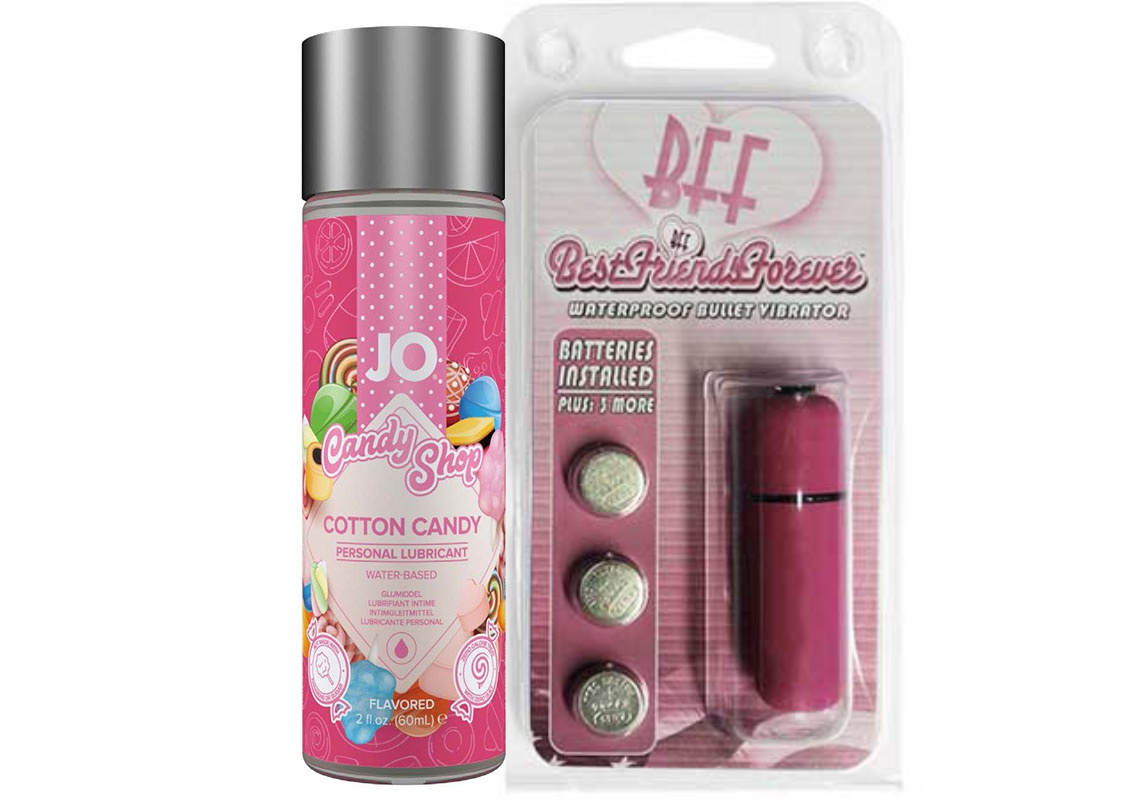 System Jo Jo H20 Flav Candy Shop Cotton Candy 2oz AND a bff Waterproof Vibrating Bullet Pink
