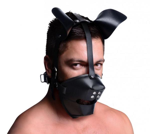 XR LLC Pup Puppy Play Hood and Breathable Ball Gag Black
