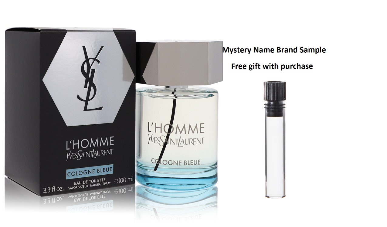 L'homme Cologne Bleue by Yves Saint Laurent Eau De Toilette Spray 3.4 oz  And a Mystery Name brand sample vile