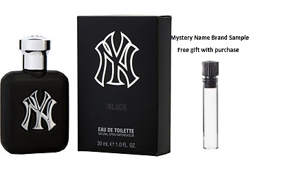 NY YANKEES PITCH BLACK by New York Yankees EDT SPRAY 1 OZ for MEN And a Mystery Name brand sample vile