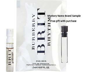 BURBERRY BRIT RHYTHM by Burberry EDT SPRAY VIAL for WOMEN And a Mystery Name brand sample vile