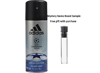 Similarity private Search ADIDAS UEFA CHAMPIONS LEAGUE by Adidas DEODORANT BODY SPRAY 5 OZ (ARENA  EDITION) for MEN And a Mystery Name brand sample vile
