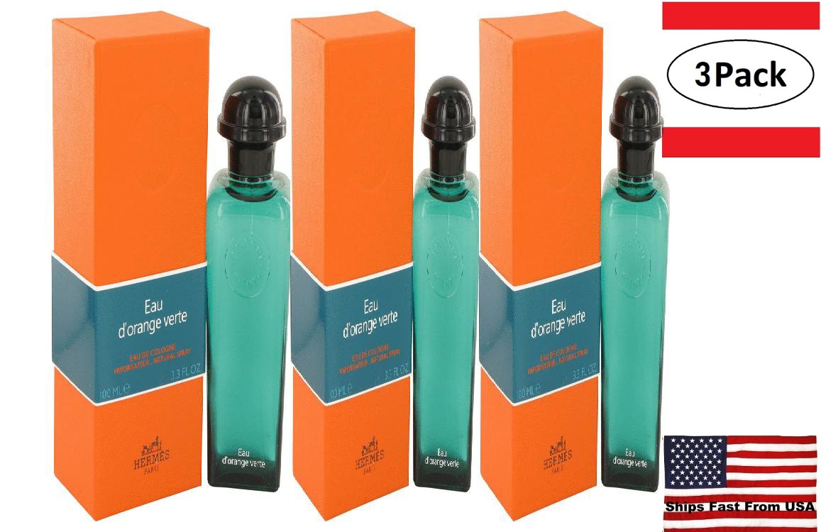 Hermes 3 Pack EAU D'ORANGE VERTE by Hermes Eau De Cologne Spray (Unisex) 3.3 oz for Women