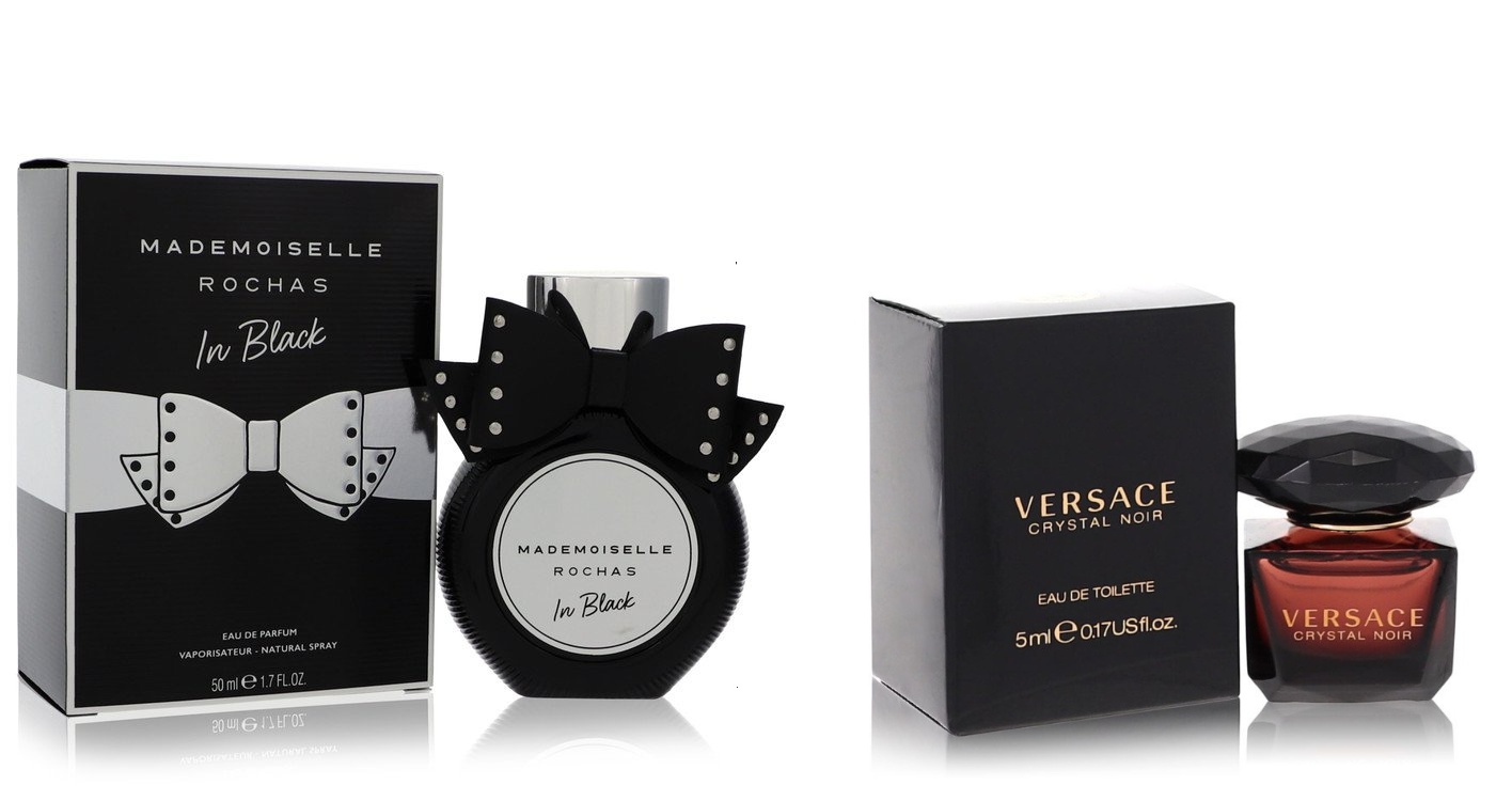Cologne Bundle of Womens Mademoiselle Rochas in Black by Rochas Eau de Parfum Spray 1.7 oz and A Crystal Noir Mini EDT .17 oz