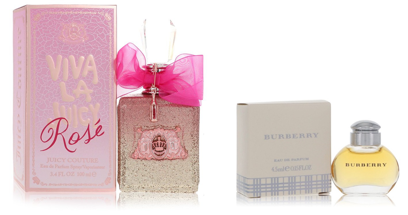 Juicy Couture Set of Womens Viva La Juicy Rose Juicy Couture EDP Spray 3.4 oz And a BURBERRY Mini EDP .17 oz
