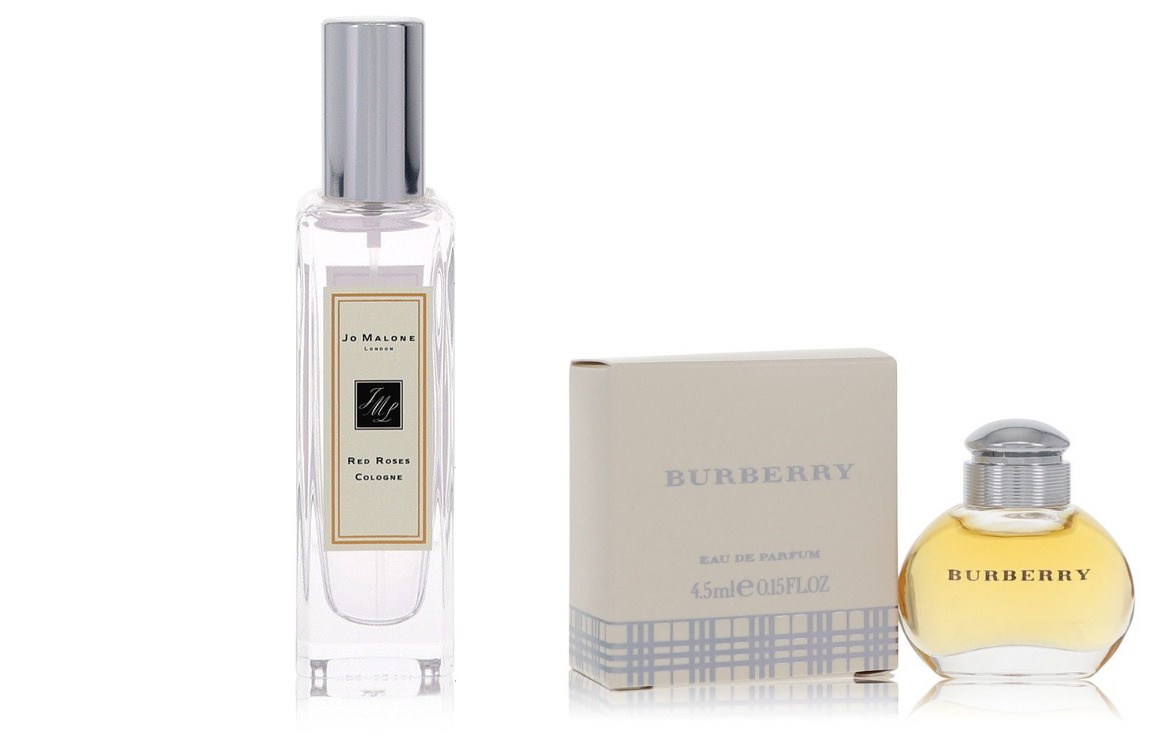 Jo Malone Set of Womens Jo Malone Red Roses Jo Malone Cologne Spray (Unisex Unboxed) 1 oz And a BURBERRY Mini EDP .17 oz